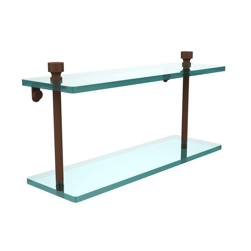 Foxtrot 16 in. L x 8 in. H x 5 in. W 2-Tier Clear Glass Bathroom Shelf in Antique Bronze