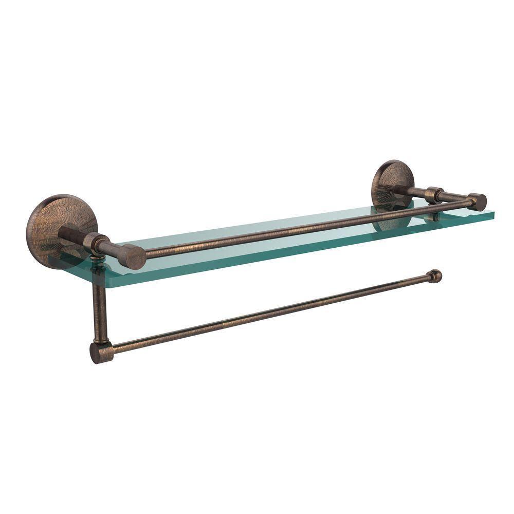22 in. L x 5 in. H x 5 in. W Paper Towel Holder with Gallery Clear Glass Shelf in Venetian Bronze