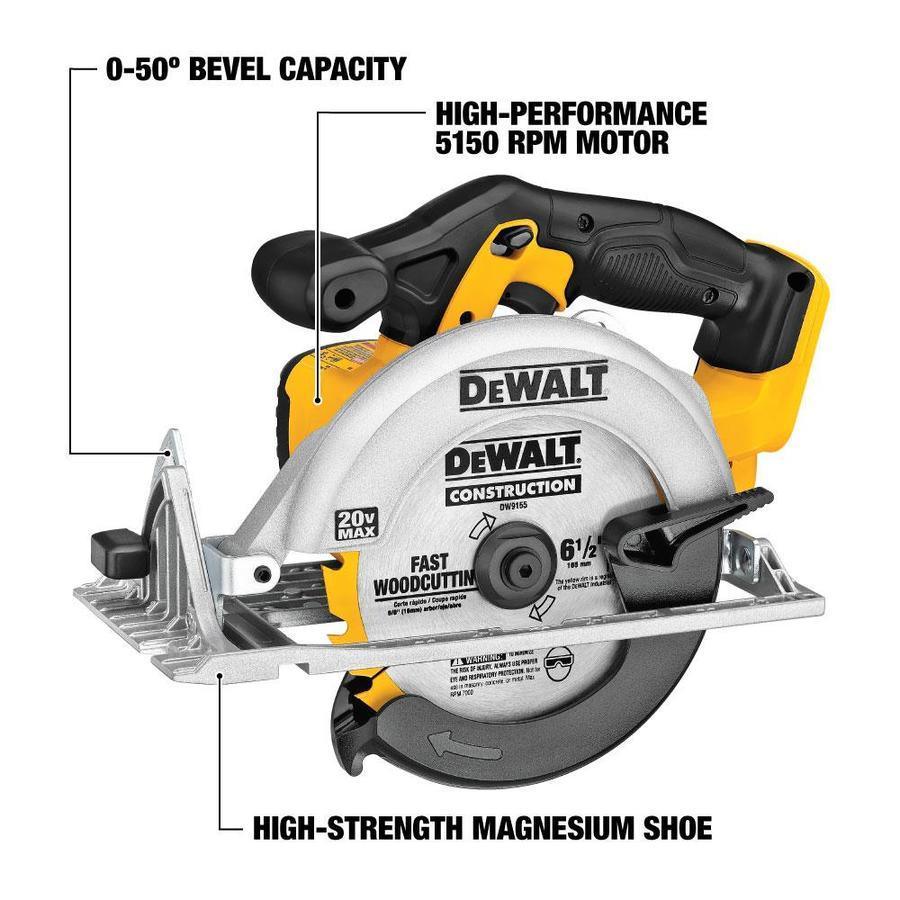 DEWALT 20-Volt Max 6-1/2-in Cordless Circular Saw with Brake and Magnesium Shoe