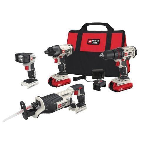 PORTER-CABLE 4-Tool 20-Volt Max Power Tool Combo Kit with Soft Case (Charger Included and 2-Batteries Included)
