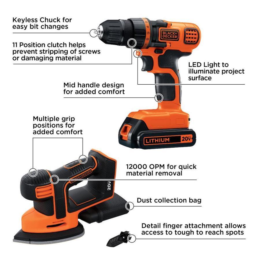 BLACK+DECKER 2-Tool 20-Volt Max Power Tool Combo Kit (Charger Included and 1-Battery Included)