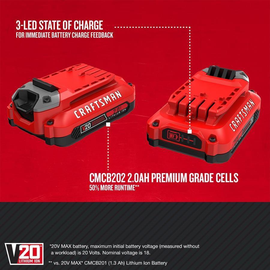 CRAFTSMAN V20 20-Volt Max 2-Pack 2 Amp-Hour Lithium Power Tool Battery