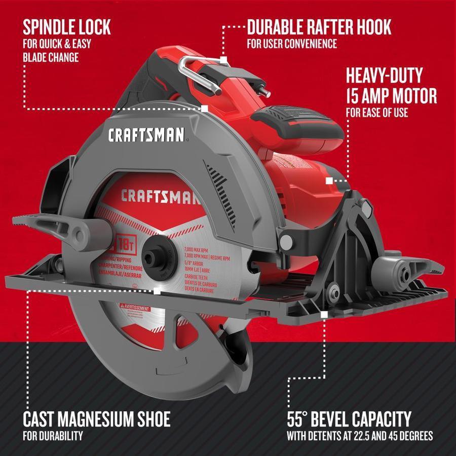 CRAFTSMAN 15-Amp 7-1/4-in Corded Circular Saw with Magnesium Shoe