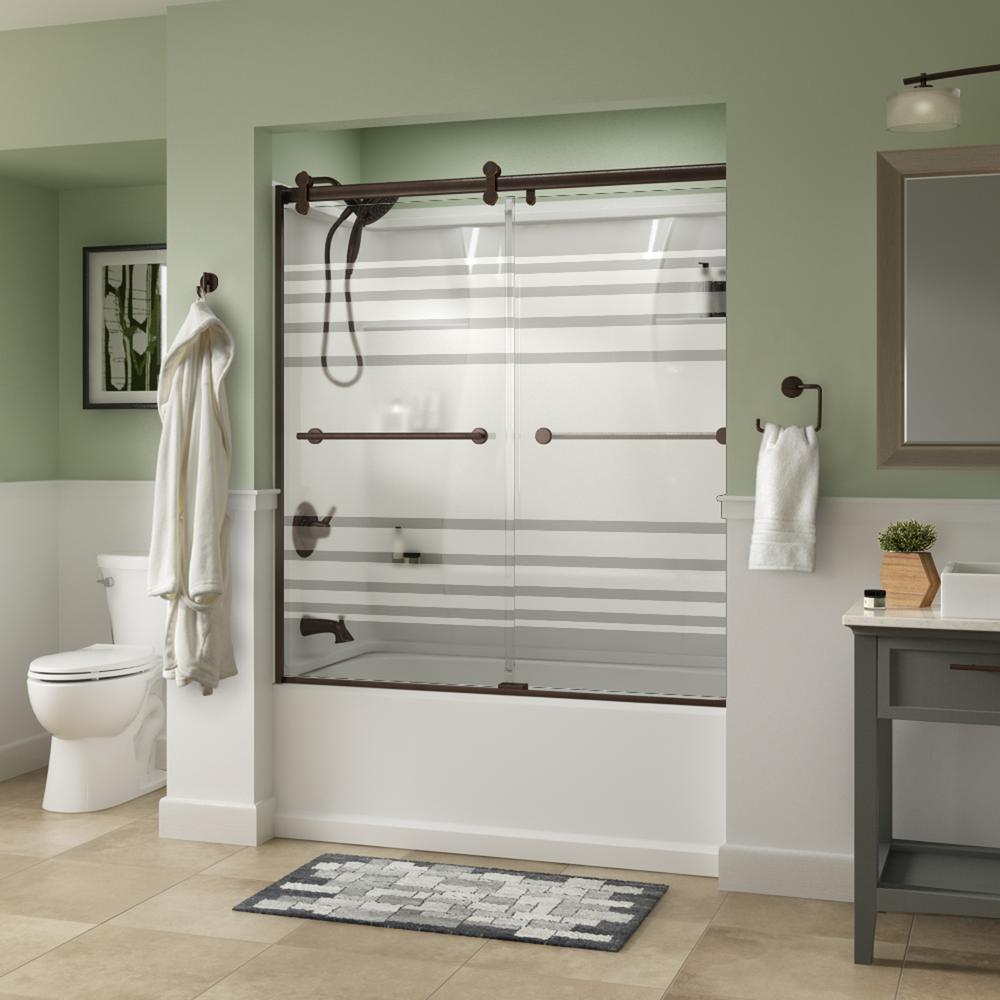 Lyndall 60 x 58-3/4 in. Frameless Contemporary Sliding Bathtub Door in Bronze with Transition Glass