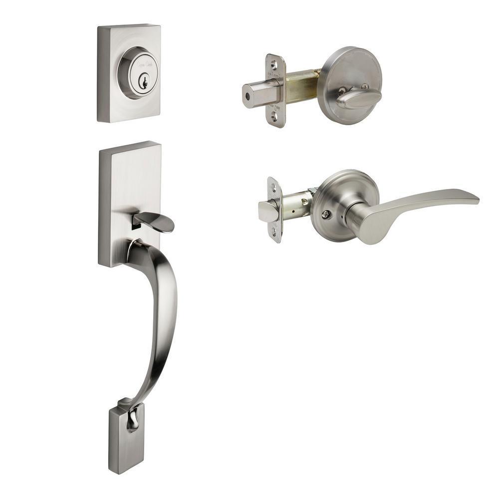 Craftsman Satin Stainless Door Handleset with Left Hand Scandinavian Lever Trim