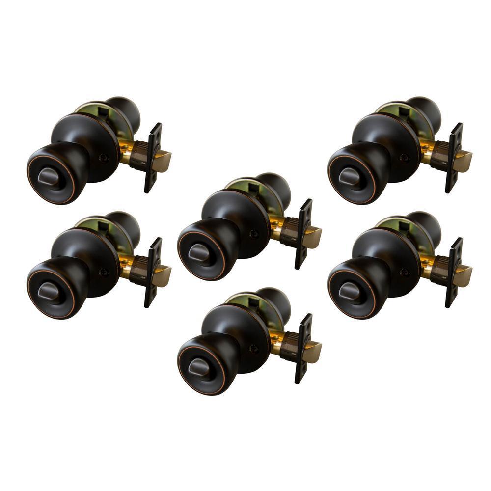 Terrace Oil Rubbed Bronze Privacy Bed/Bath Door Knob with Universal 6-Way Latch (6-Pack)