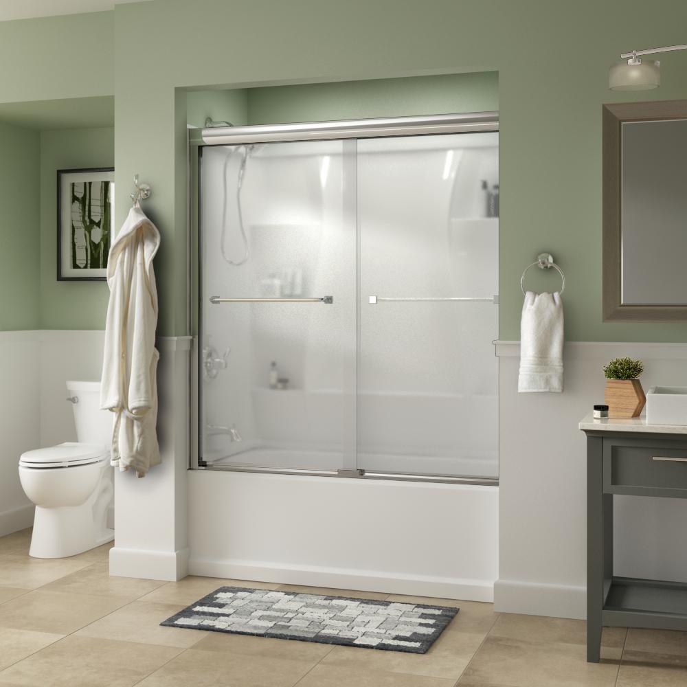 Everly 60 in. x 58-1/8 in. Traditional Semi-Frameless Sliding Bathtub Door in Chrome and 1/4 in. (6mm) Niebla Glass