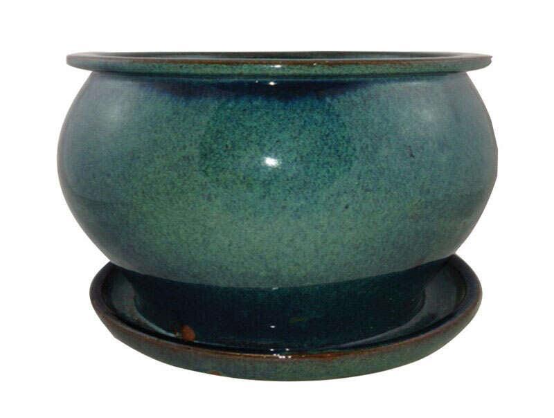 Trendspot 8 in. H X 8 in. W Ceramic Flower Pot Green