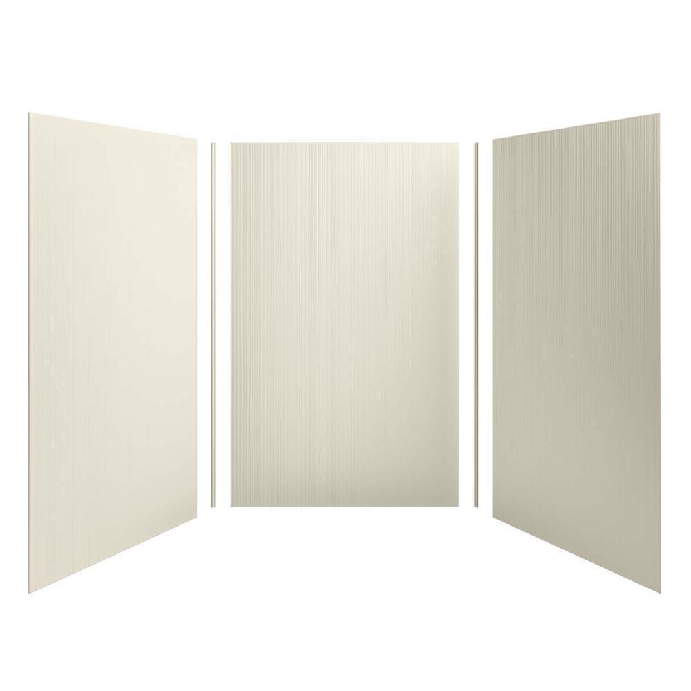 Choreograph 60 in. x 96 in. 3-Piece Easy Up Adhesive Alcove Shower Surround Walls with Cord Texture in Almond