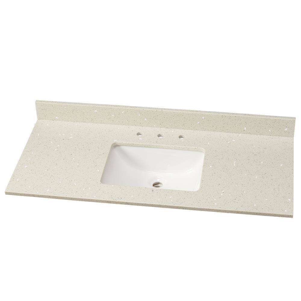 49 in. W Engineered Stone Single Vanity Top in Sparkling White with White Sink