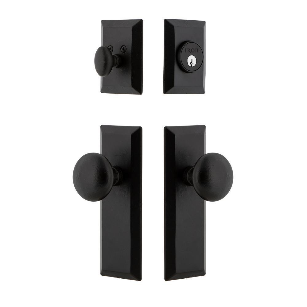 Keep Plate Black Iron Door Handleset Combo Pack with Keep Door Knob