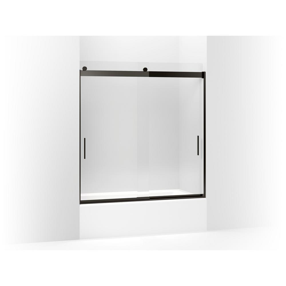 Levity 59.625 in. W x 62 in. H Frameless Sliding Tub Door with Blade Handles in Anodized Dark Bronze