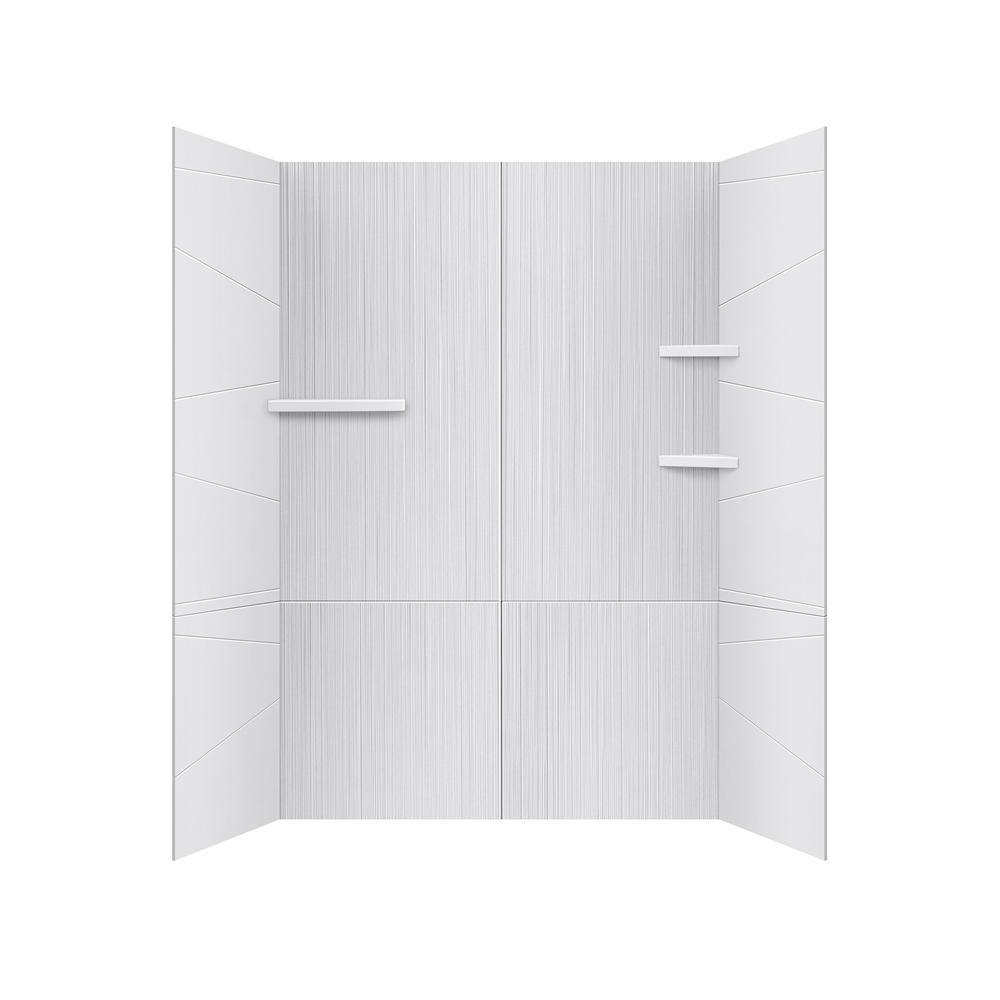 Prairie 60 in. W x 90 in. H 8-Piece Glue Up Cultured Marble Alcove Shower Wall Surround in Matte White with Shelves