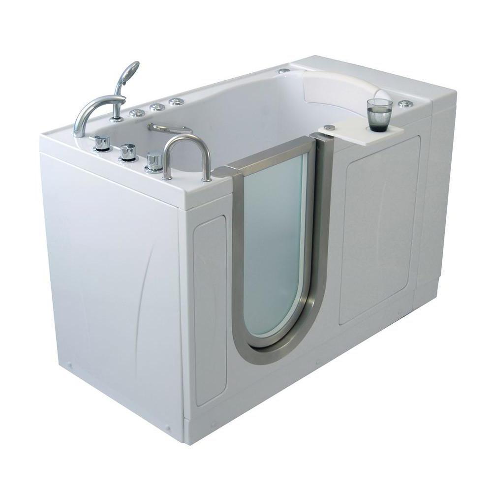 Royal 52 in. Acrylic Walk-In Whirlpool Bathtub in White with Thermostatic Faucet Set, Left 2 in. Dual Drain