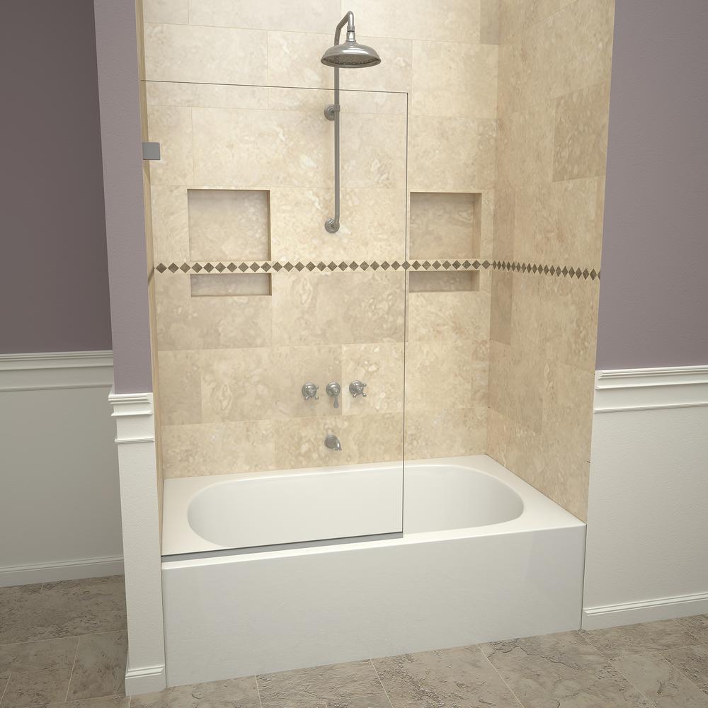 2000V Series 30 in. W x 60 in. H Semi-Frameless Fixed Tub Door in Brushed Nickel and Clear Glass