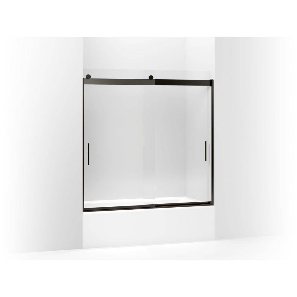Levity 59.625 in. W x 59.75 in. H Frameless Sliding Tub Door with Handles in Anodized Dark Bronze