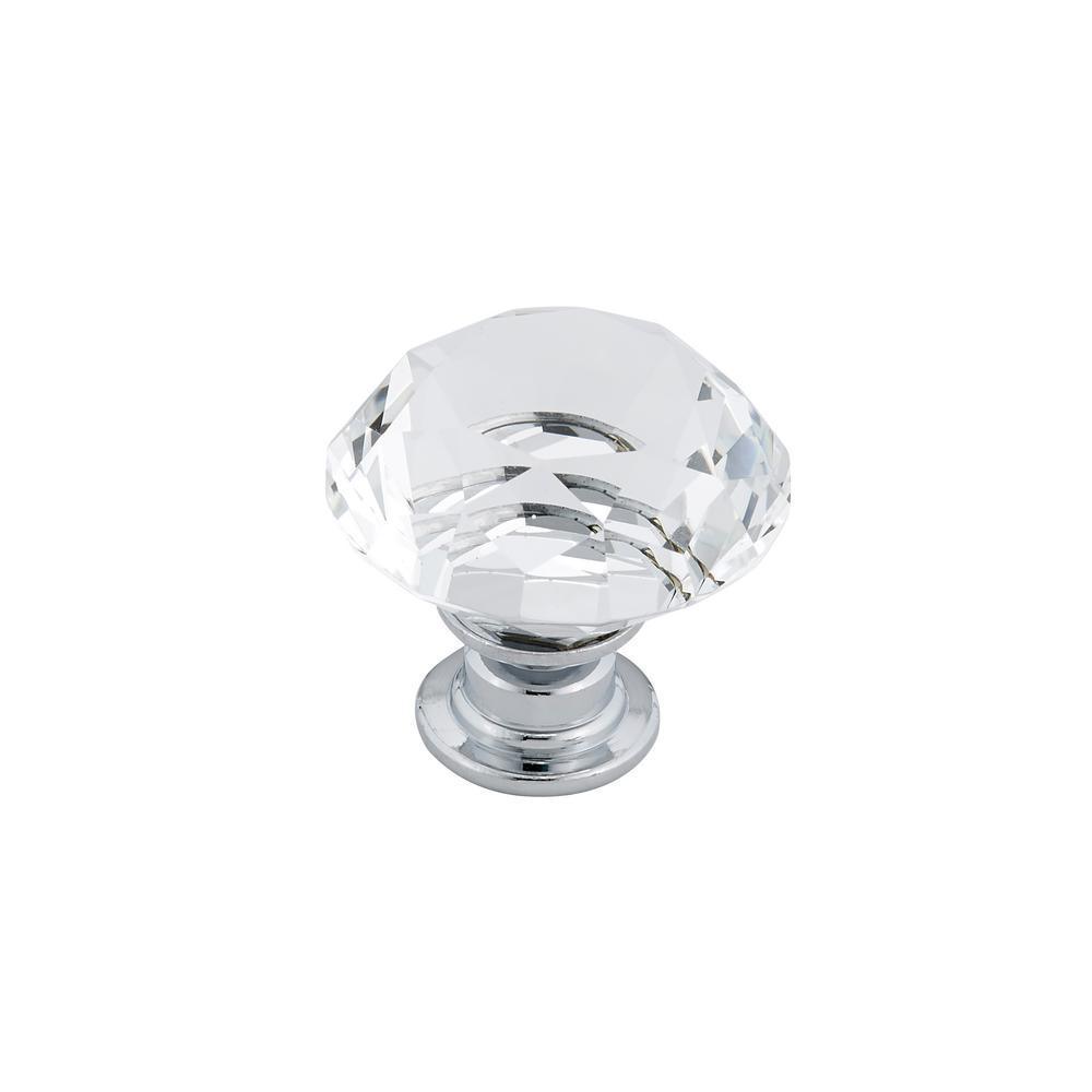 1-3/16 in. (30 mm) Clear, Chrome Contemporary Metal, Crystal and Glass Cabinet Knob