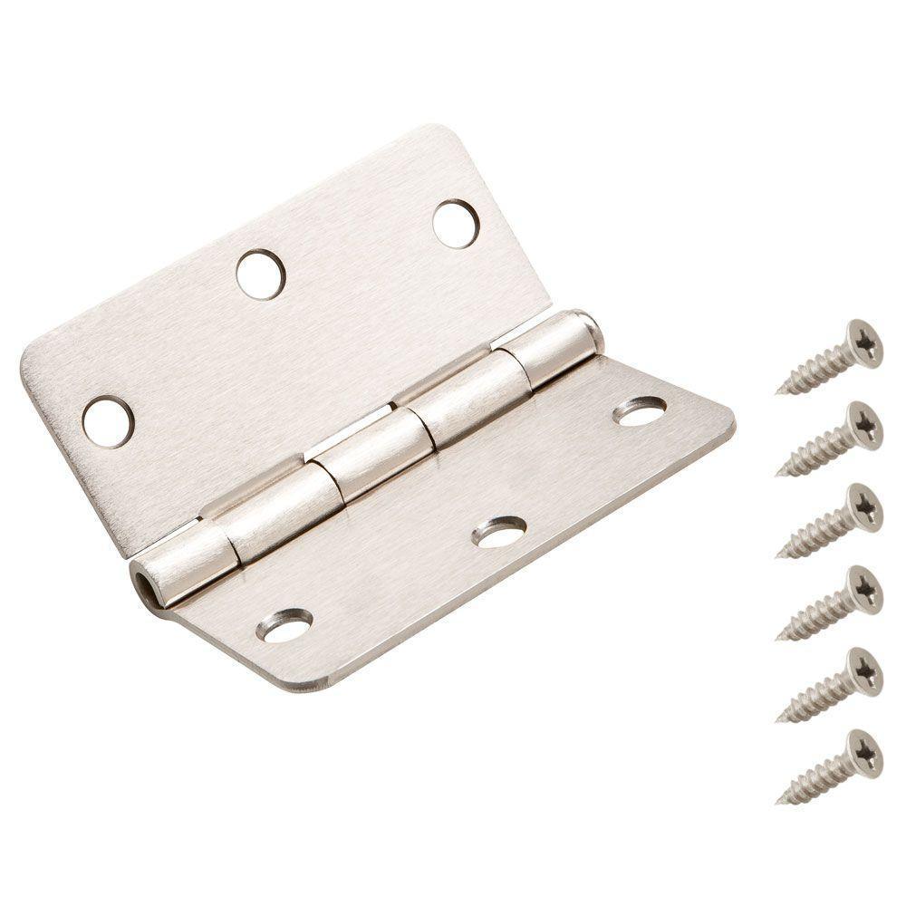 3 in. x 1/4 in. Satin Nickel Radius Door Hinge