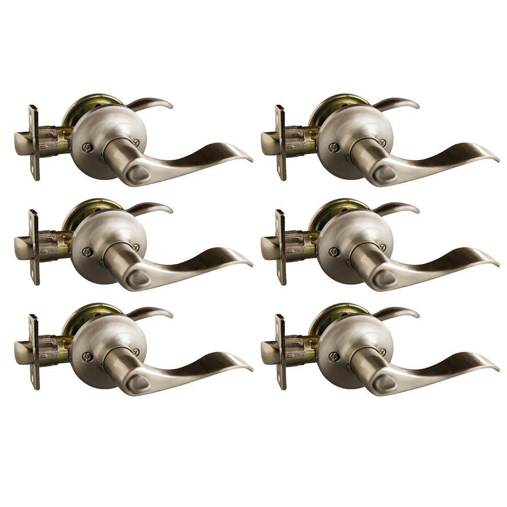 Stratford Satin Nickel Privacy Bed/Bath Door Lever with Universal 6-Way Latch (6-Pack)