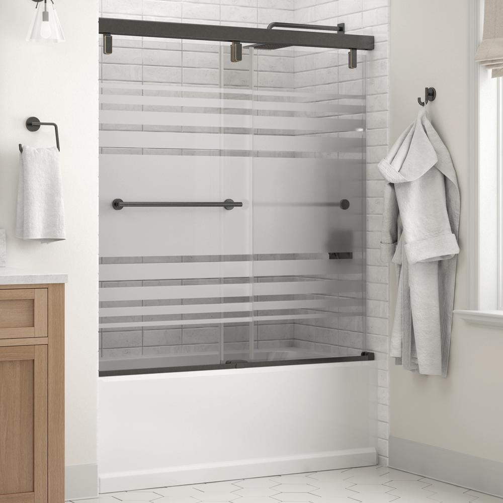 Lyndall 60 x 59-1/4 in. Frameless Mod Soft-Close Sliding Bathtub Door in Bronze with 1/4 in. (6mm) Transition Glass
