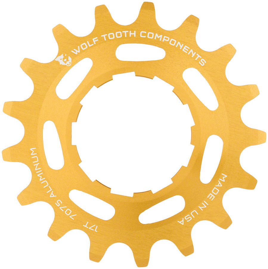 Wolf Tooth Single Speed Aluminum Cog - 17t, Compatible with 3/32" Chains, Gold