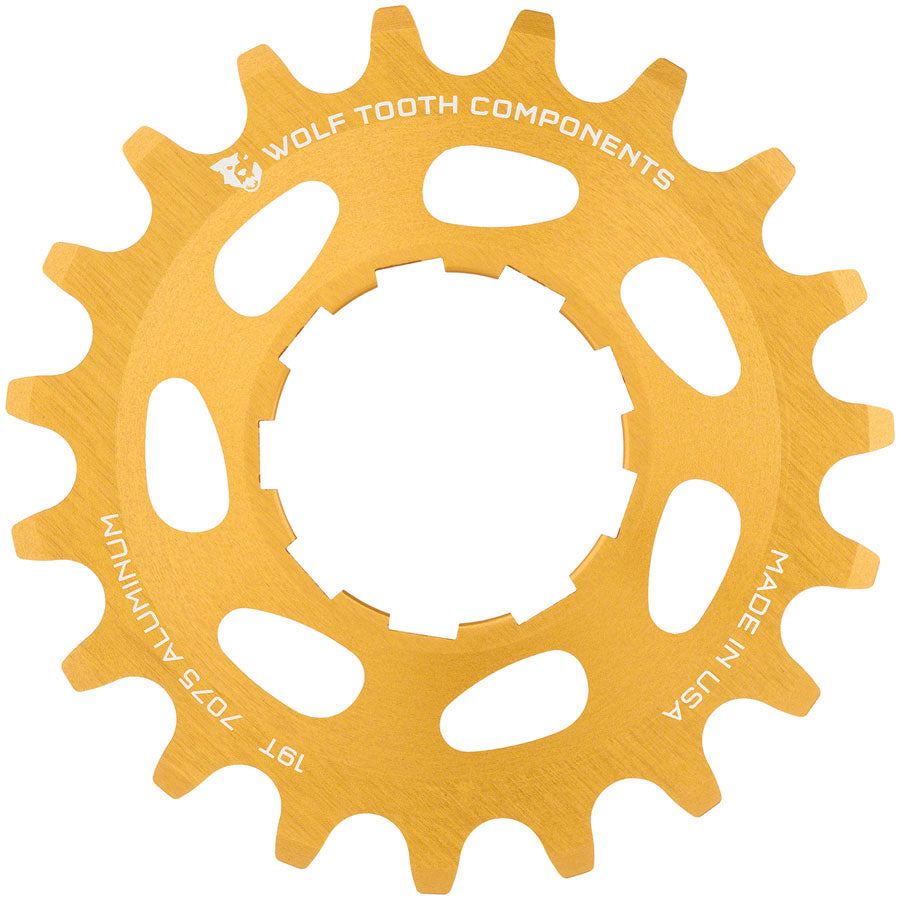 Wolf Tooth Single Speed Aluminum Cog - 19t, Compatible with 3/32" Chains, Gold
