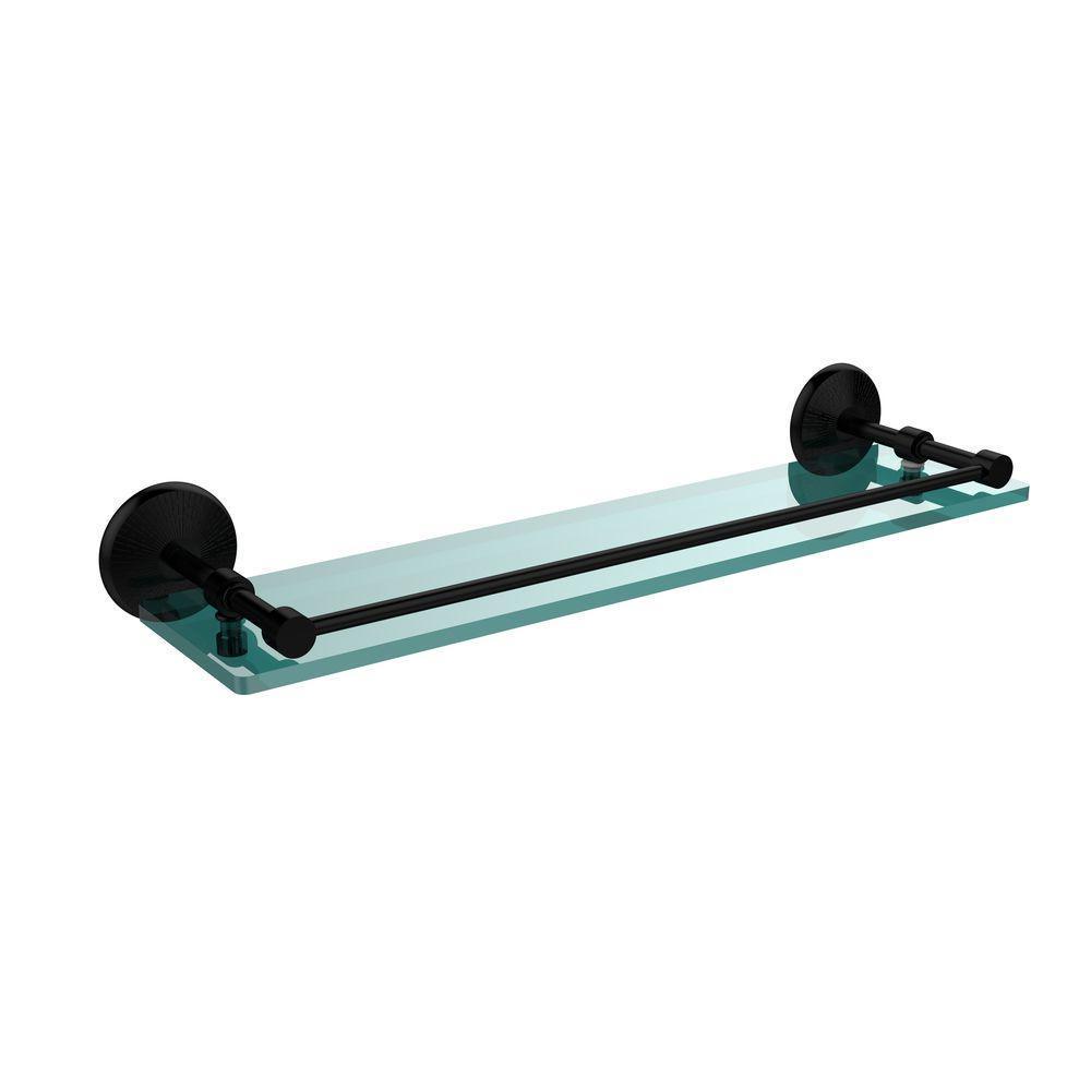 Monte Carlo 22 in. L x 3 in. H x 5 in. W Clear Glass Bathroom Shelf with Gallery Rail in Matte Black
