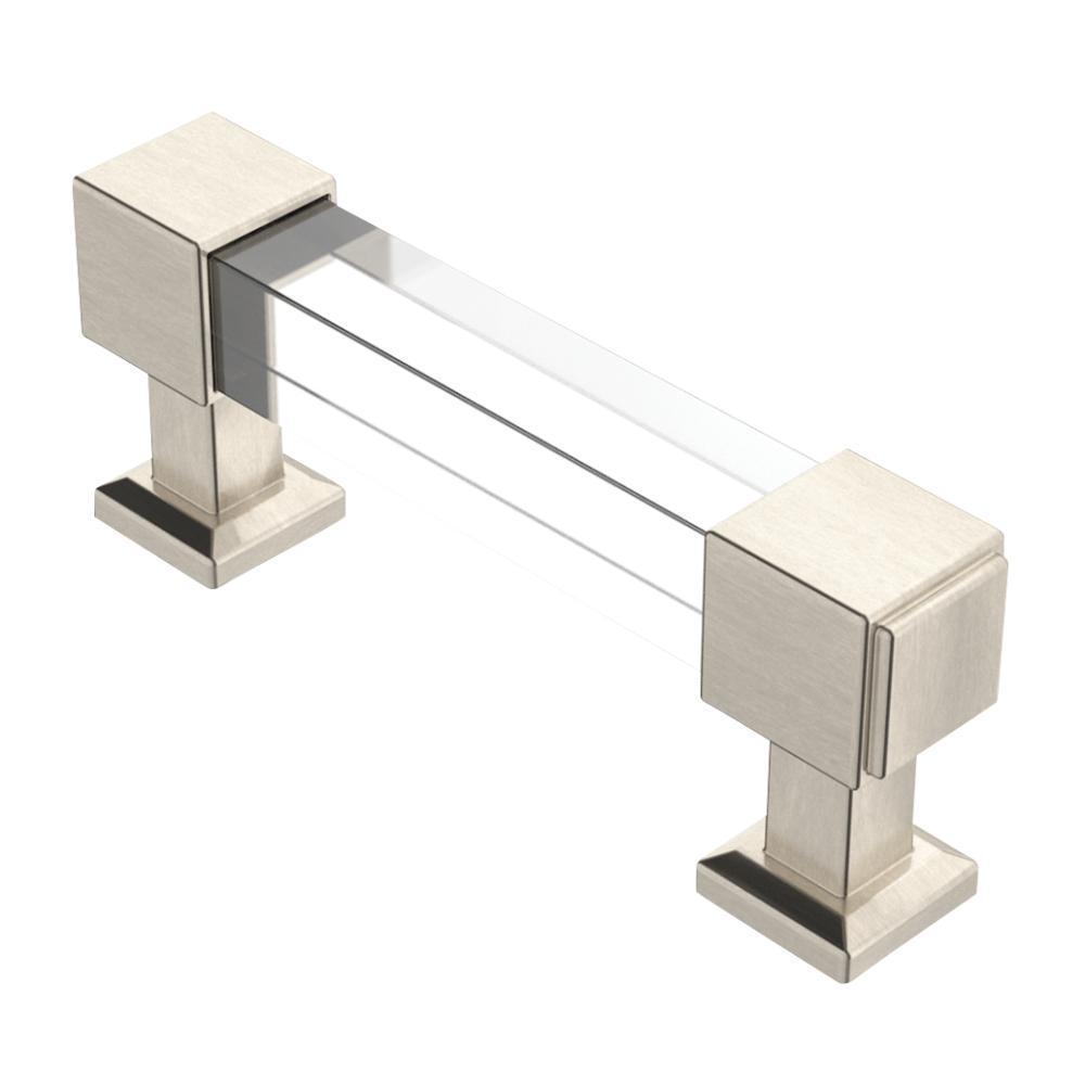 Classic Square 3 in. (76mm) Center-to-Center Classic Satin Nickel and Clear Glass Bar Drawer Pull
