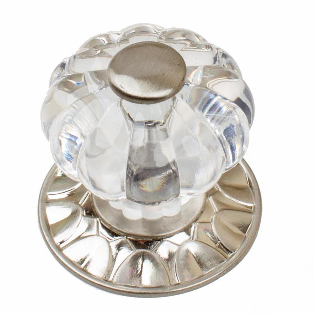 1-1/4 in. Satin Nickel Clear Acrylic Melon Cabinet Drawer Knobs with Backplate (10-Pack)