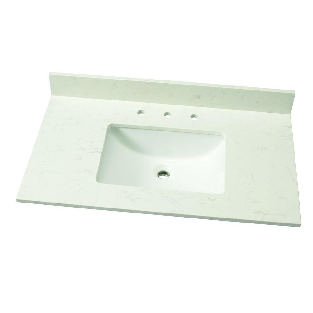 37 in. W Engineered Marble Single Vanity Top in Vanilla Sky with White Sink
