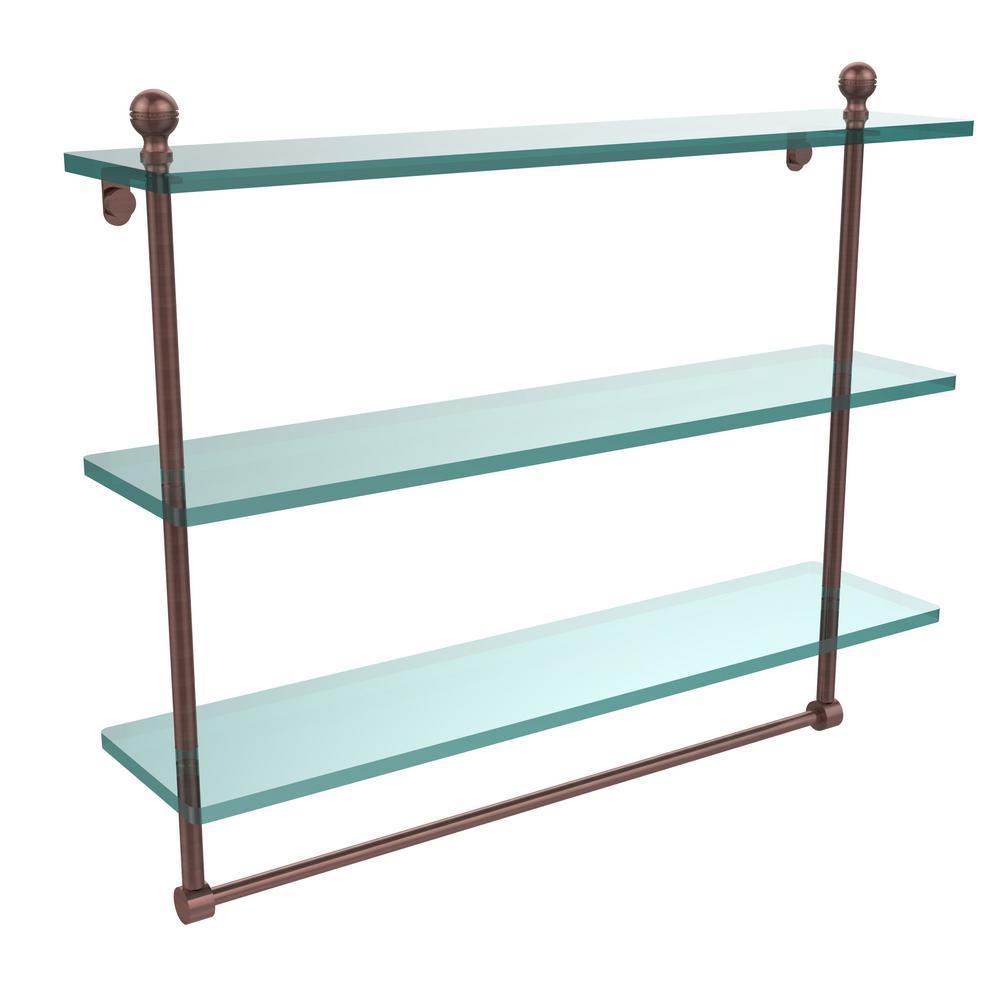 Mambo 22 in. L x 18 in. H x 5 in. W 3-Tier Clear Glass Bathroom Shelf with Towel Bar in Antique Copper