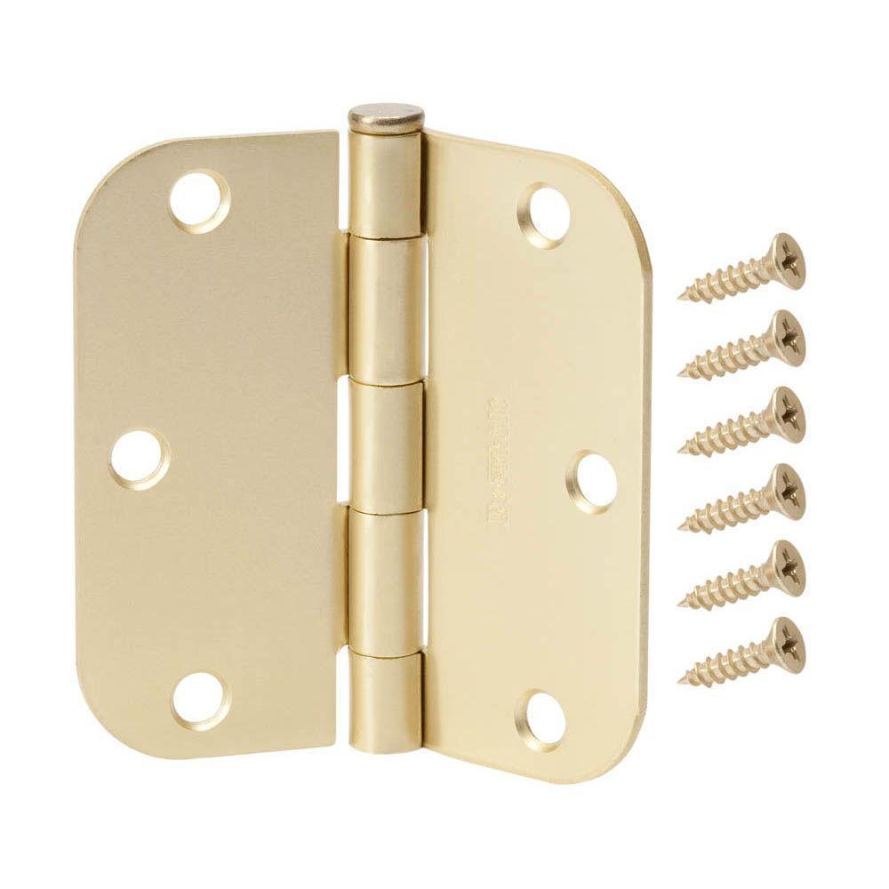 3-1/2 in. Satin Brass 5/8 in. Radius Door Hinges Value Pack (12-Pack)