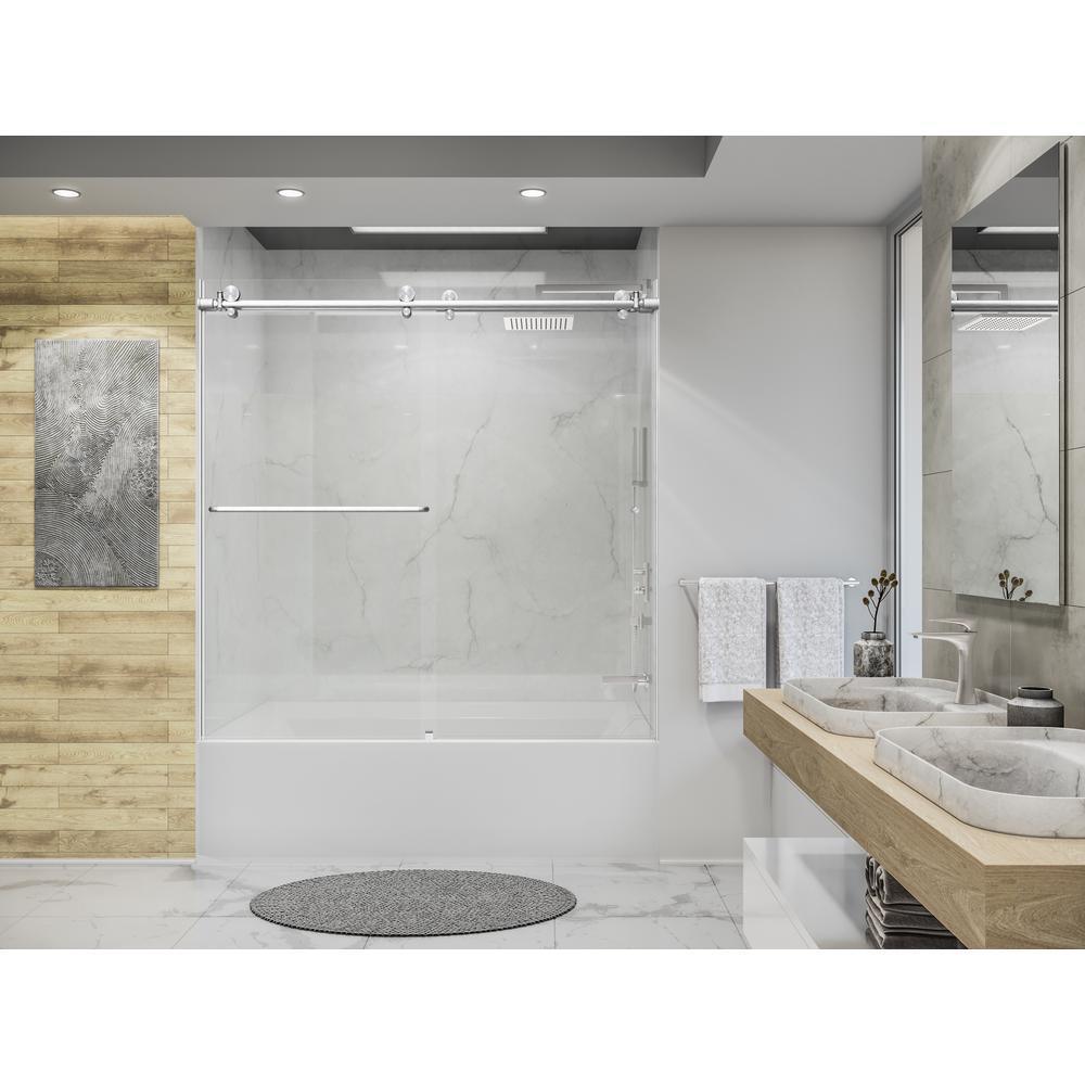 Eclipse 60 in. W x 60.5 in. H Frameless Bypass Sliding Tub Door in Brushed Nickel