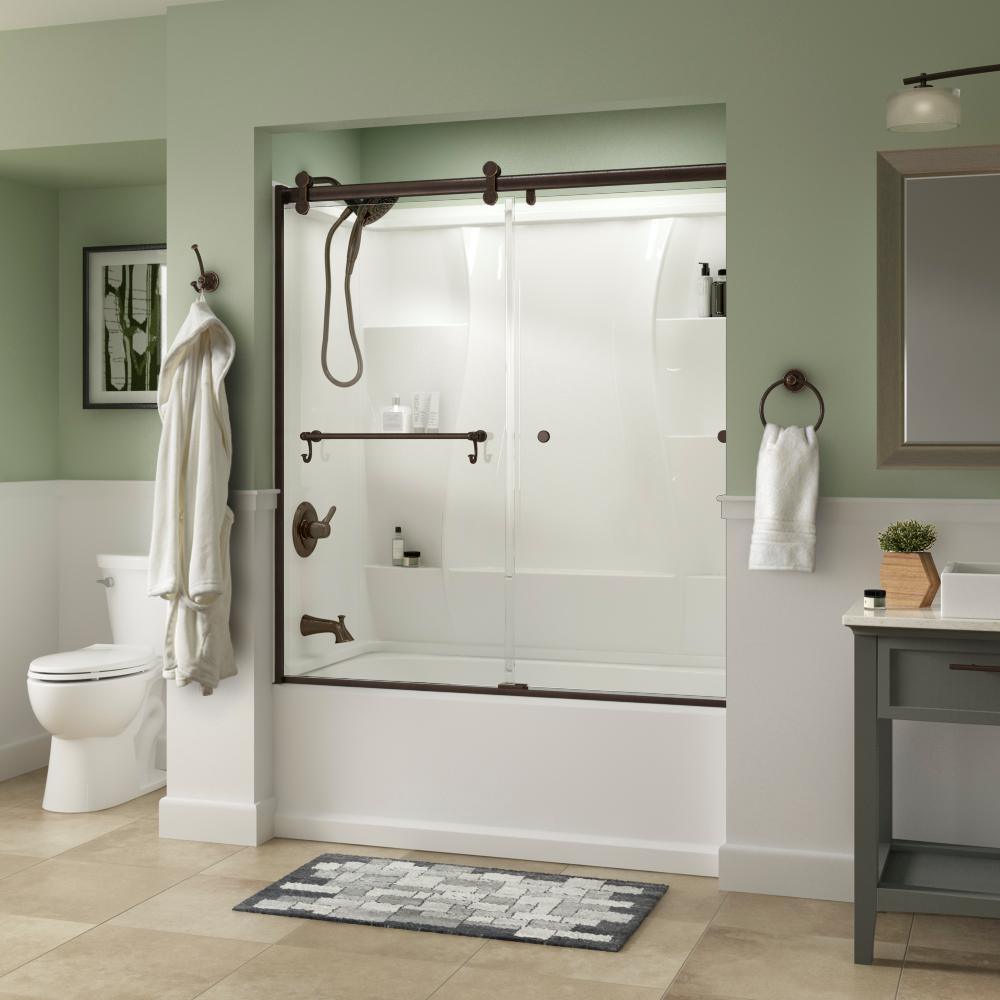 Portman 60 x 58-3/4 in. Frameless Contemporary Sliding Bathtub Door in Bronze with Clear Glass