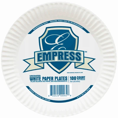 Uncoated White Paper Plates, 9 Inch Diameter, 100 Count Pack