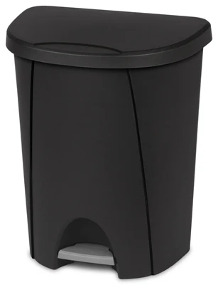 Step-on Wastebasket, Black, 6.6 Gallon Capacity, Hands-free Pedal Operation