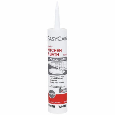 Kitchen And Bath White Latex Adhesive Caulk, 10.1 Ounce Tube