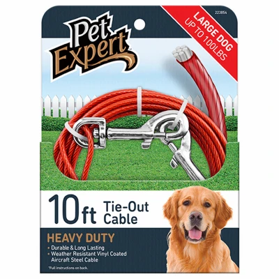 Dog Tie Out With Heavy Weight Steel Aircraft Cable, 10 Feet Length