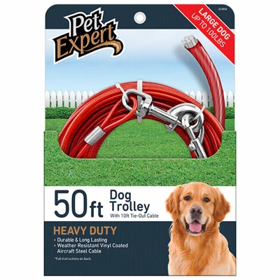 Dog Tie Out With Heavy Weight Steel Aircraft Cable, 50 Feet Length