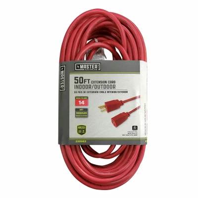 50 Foot 14 Gauge 3 Conductor Sjtw Red Round Vinyl Extension Cord