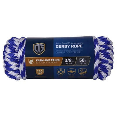 Blue Braided Smooth Polypropylene Derby Rope 3/8 Inch Diameter By 50 Feet Length