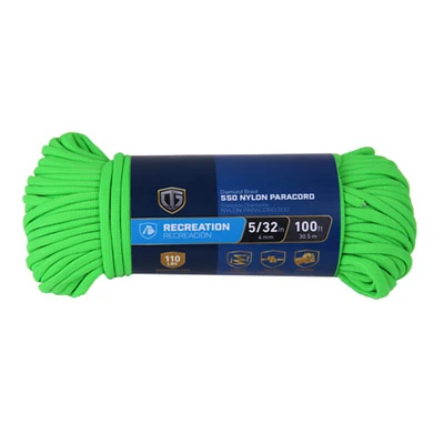 Paracord 550 Nylon Rope Green 5/32 Inch Diameter By 100 Feet Length