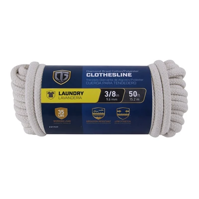 Clothesline, Pvc Diamond Braided Cotton, 3/8 In. X 50 Ft.