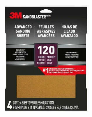 Sandblaster Sandpaper, 9 In. X 11 In., 120 Grit, 4-pk