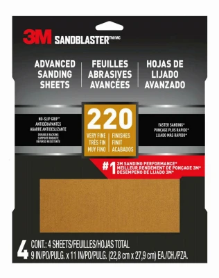 Sandblaster Sandpaper, 9 In. X 11 In., 220 Grit, 4-pk