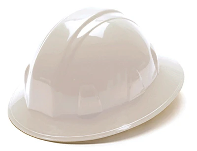 White Full Brim Hard Hat With Ratchet Adjustment For Secure Fit