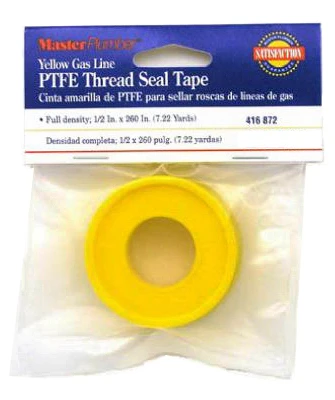 Yellow Gas Line Pipe Thread Seal Tape, One Half Inch By Two Hundred Sixty Inches