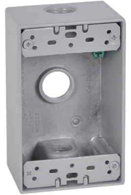 1 Gang Rectangular Gray Weatherproof Outlet Box With Three Half Inch Holes
