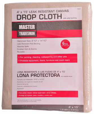 4' X 15' Poly Backed Canvas Drop Cloth, 6 Oz.