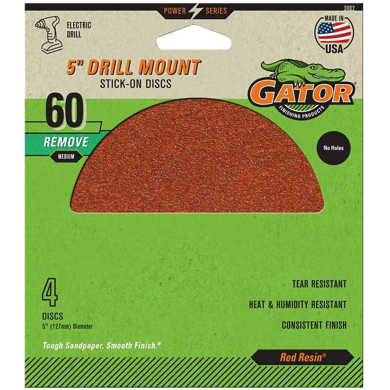 Sanding Discs, Aluminum Oxide, 60-grit, 5 In., 4-pk.